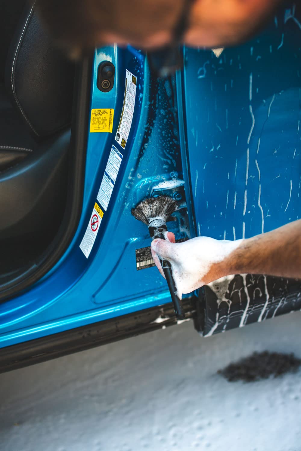 Detail Factory - Boar Hair Long-Handle Detailing Brush - Comfortable Grip and Heavy-Duty Scrubbing for Interior, Exterior, Engine Bay, Wheels, Exhaust Tips, Textured Plastic, Black on Black - Image 3