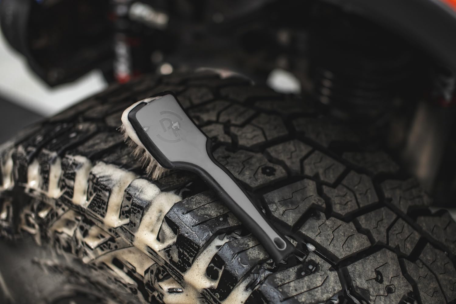 Detail Factory - ProGrip Tire Brush - Ergonomic ProGrip Handle, Stiff Synthetic Bristles, Ergonomic Design, Clean Your Tires with Ease - Grey - Image 6