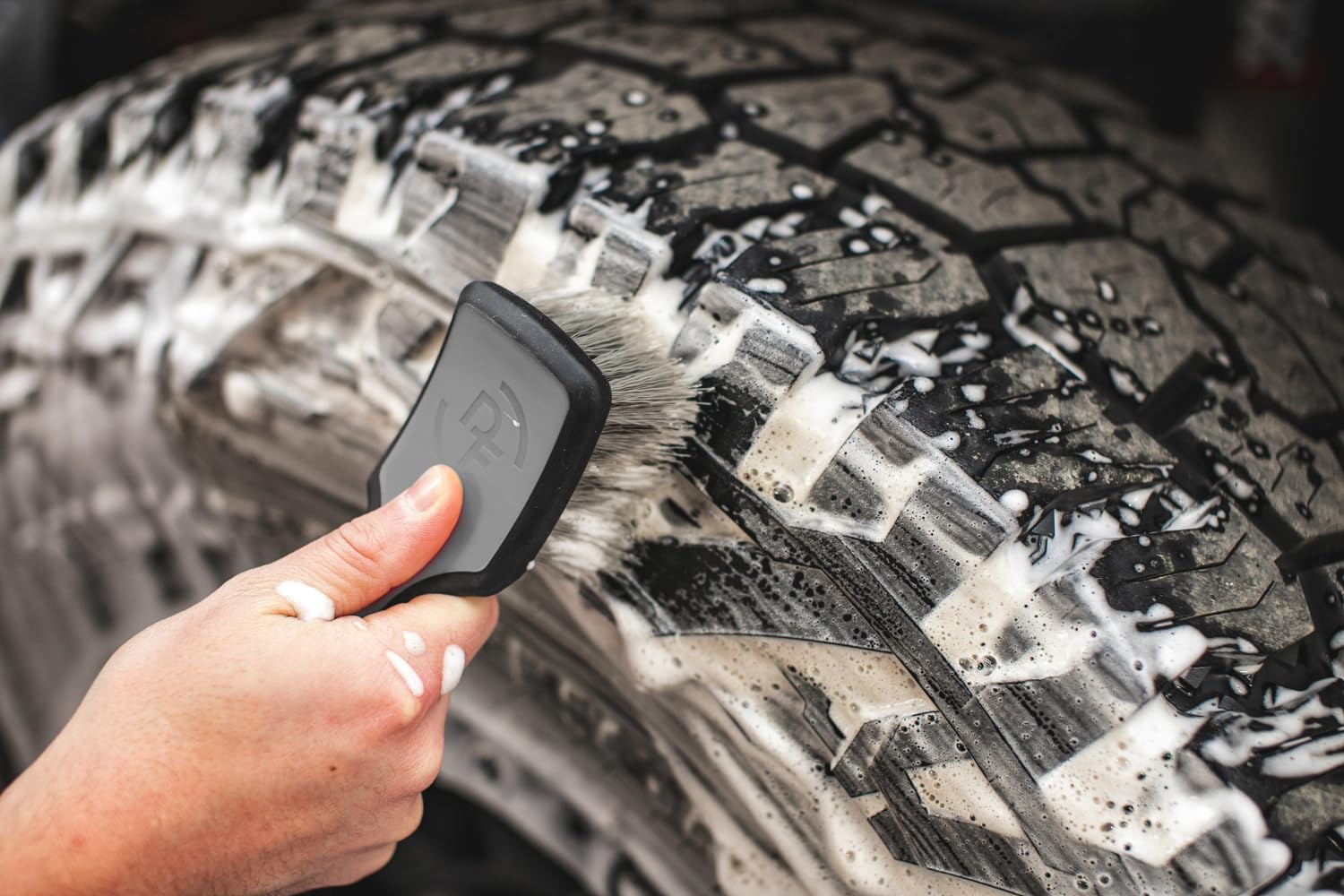 Detail Factory - ProGrip Tire Brush - Ergonomic ProGrip Handle, Stiff Synthetic Bristles, Ergonomic Design, Clean Your Tires with Ease - Grey - Image 8