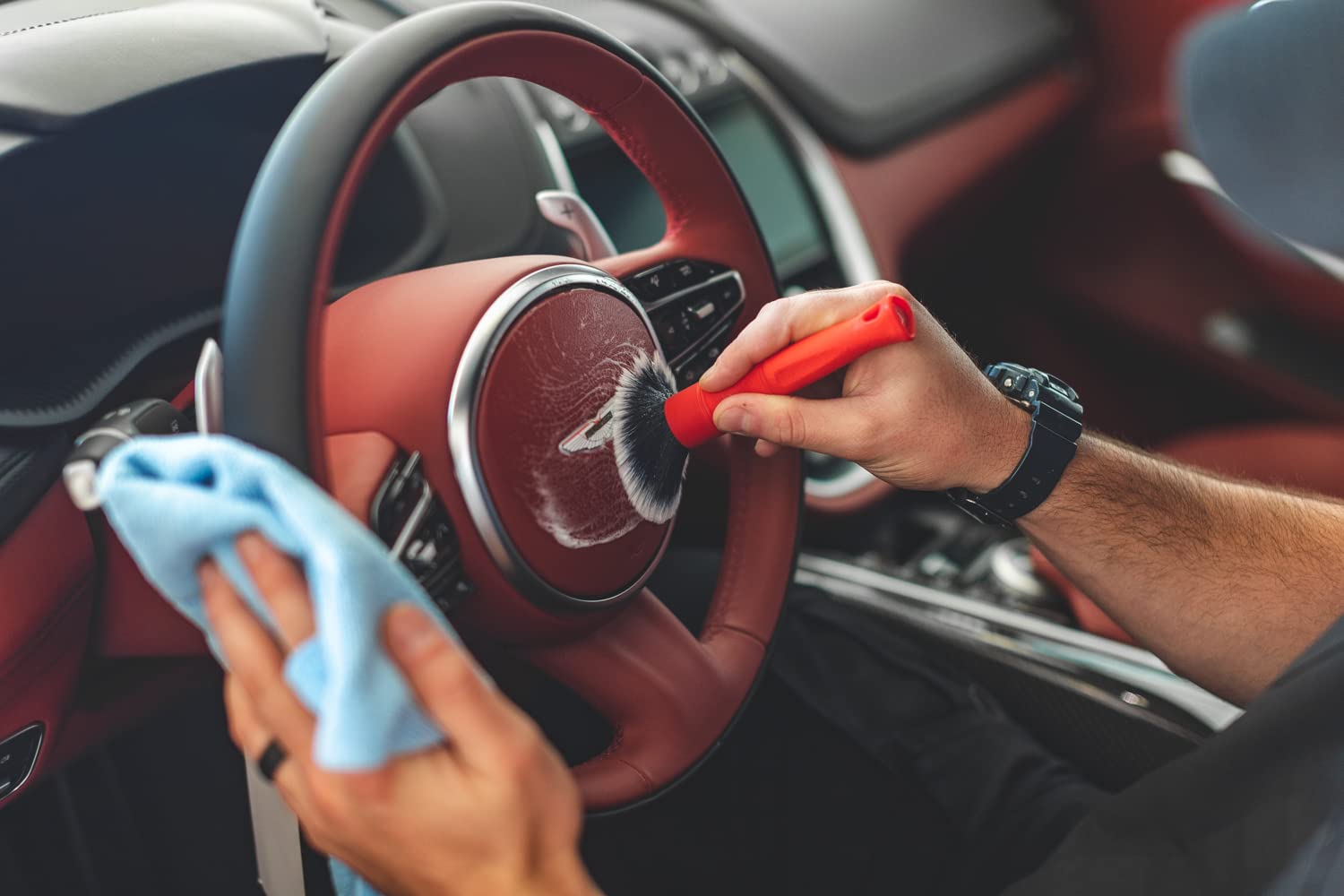 Detail Factory - TriGrip Ultra-Soft Detailing Brush Set - Scratch-Free Cleaning for Exterior, Interior Panels, Emblems, Badges, Gauges, Infotainment Screen - Red - Image 6