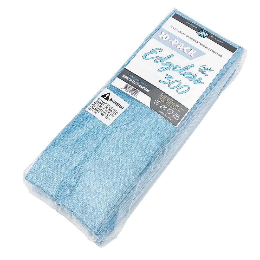 The Rag Company - Edgeless 300 - Microfiber Detailing Towels, Perfect for Removing Polishes, Sealants, and Glaze; Great for Interior Cleaning and Dirty Jobs; 300GSM, 16in x 16in, Light Blue (10-Pack) - Image 4